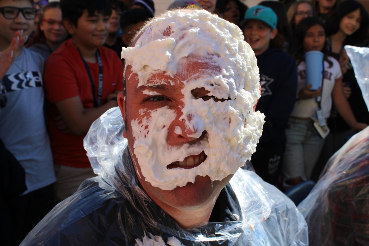 Student resource officer Dusky after getting pied in the face.