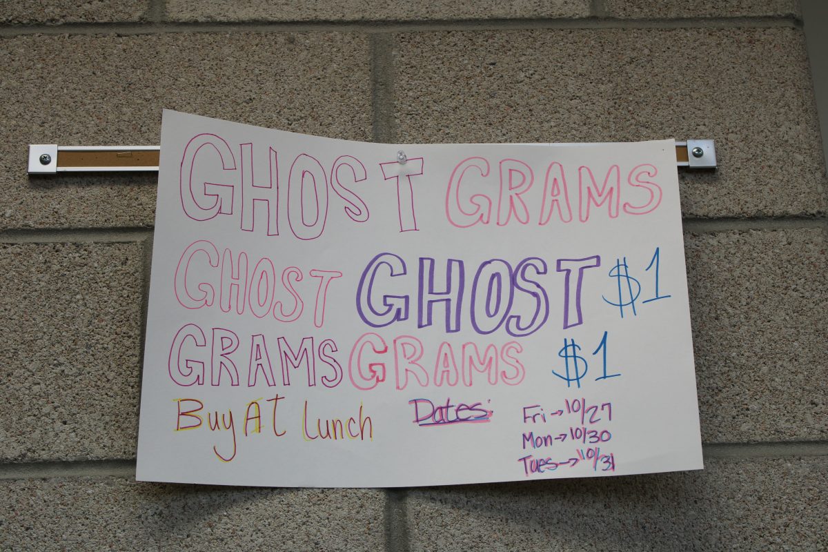 A ghost gram poster in the hallway.