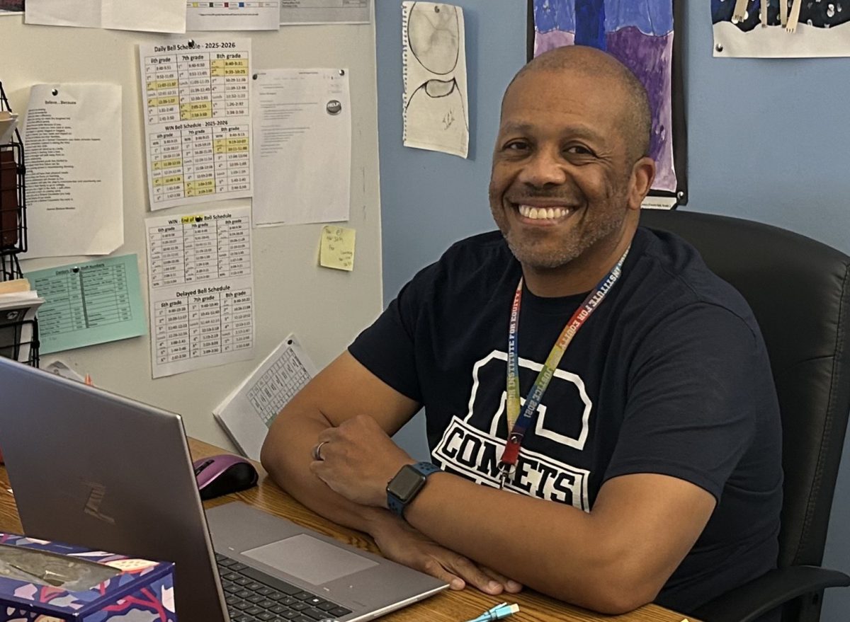Seventh grade counselor Mr. Hall in his office at Century Middle School.